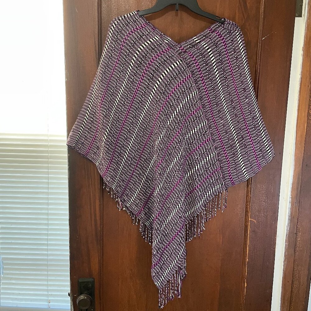 Unbranded Boho Shawl Poncho – Purple Stripe Open Weave